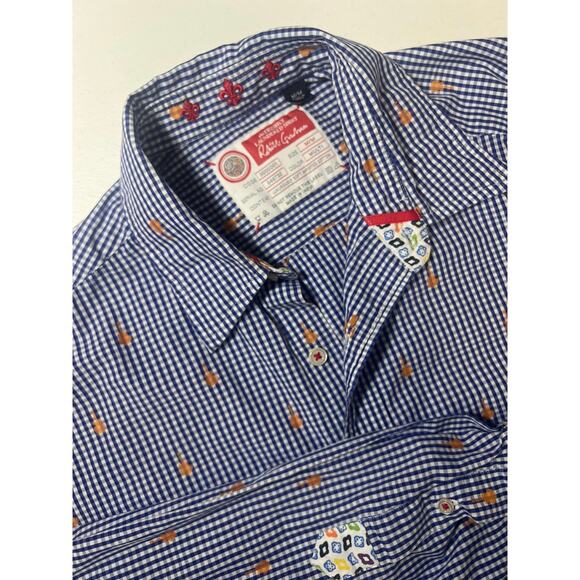 Robert Graham M Blue Check Guitar Print Button Front The Freshly Laundered Shirt - Picture 1 of 7
